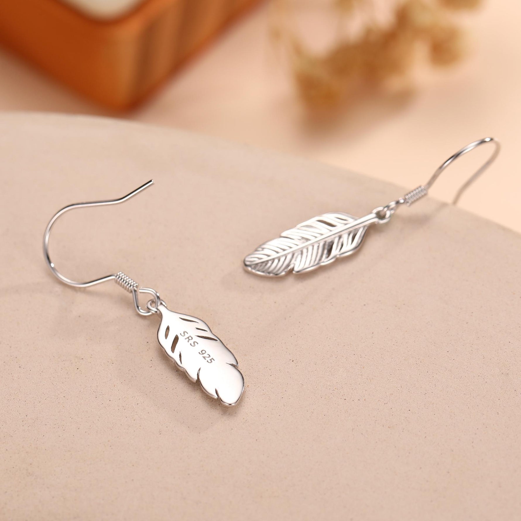 Sterling Silver Feather Drop Hook Earrings, Silver or Gold or Rose Gold, Delicate Feather Dangle Earrings, Nature Inspired