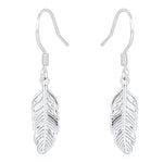 Sterling Silver Feather Drop Hook Earrings, Silver or Gold or Rose Gold, Delicate Feather Dangle Earrings, Nature Inspired
