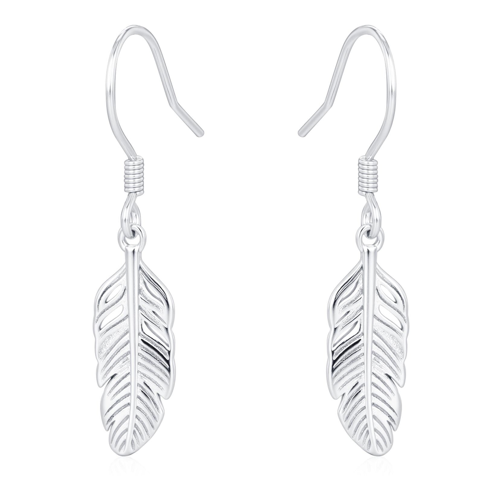 Sterling Silver Feather Drop Hook Earrings, Silver or Gold or Rose Gold, Delicate Feather Dangle Earrings, Nature Inspired