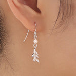 Green CZ Leaf Charm Drop Hook Earrings in Sterling Silver with Genuine Freshwater Pearls, Silver or Gold, Crystal Leaf Hook Earrings