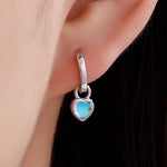 Moonstone Heart Dangle Huggie Hoop Earrings in Sterling Silver, Silver or Gold, Simulated Moonstone Heart Hoops, Detachable Hoops