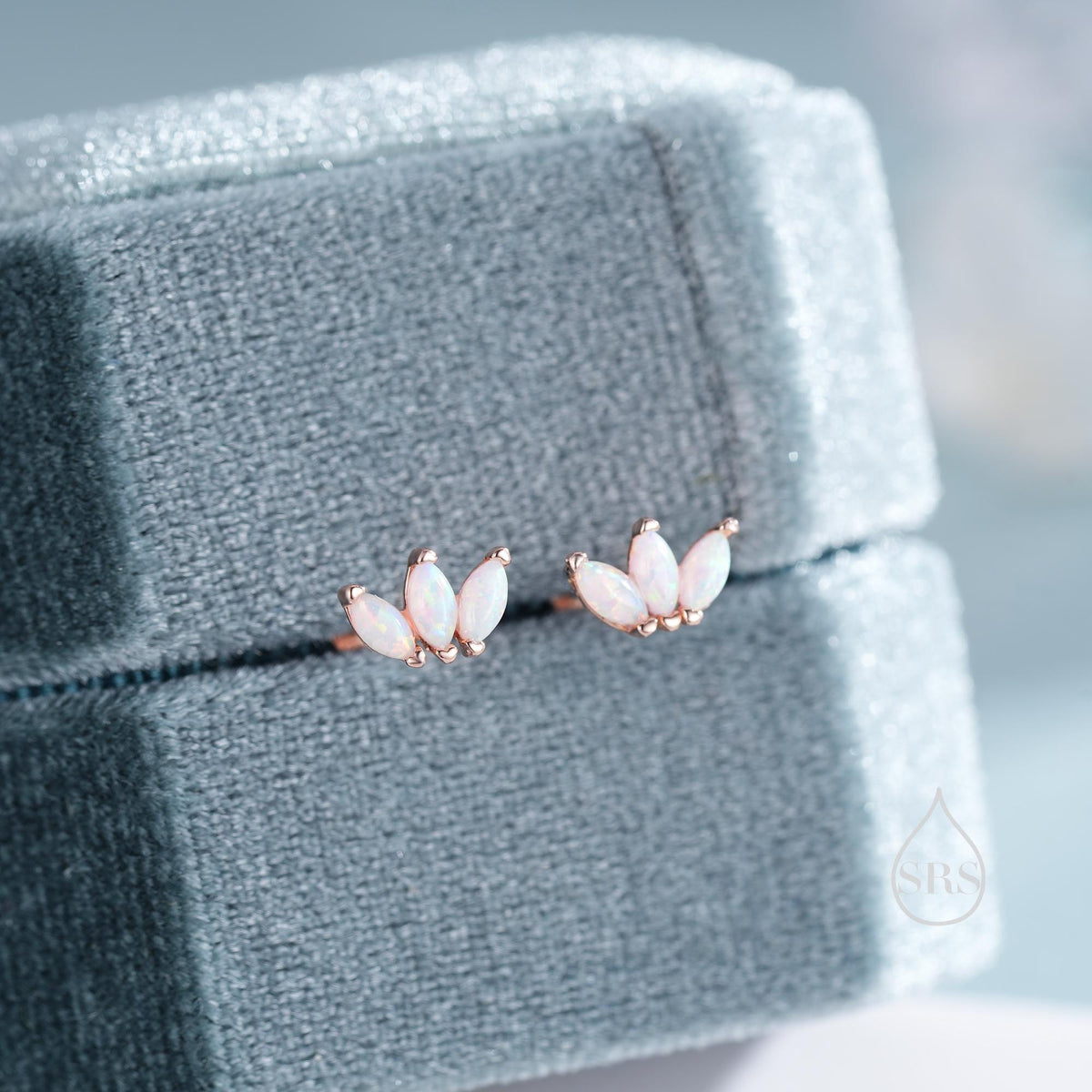 Sterling Silver White Opal Marquise Cluster Screw Back Earrings, Marquise Fan Stud, Opal Crown Stud, Silver, Gold or Rose Gold, Minimalist