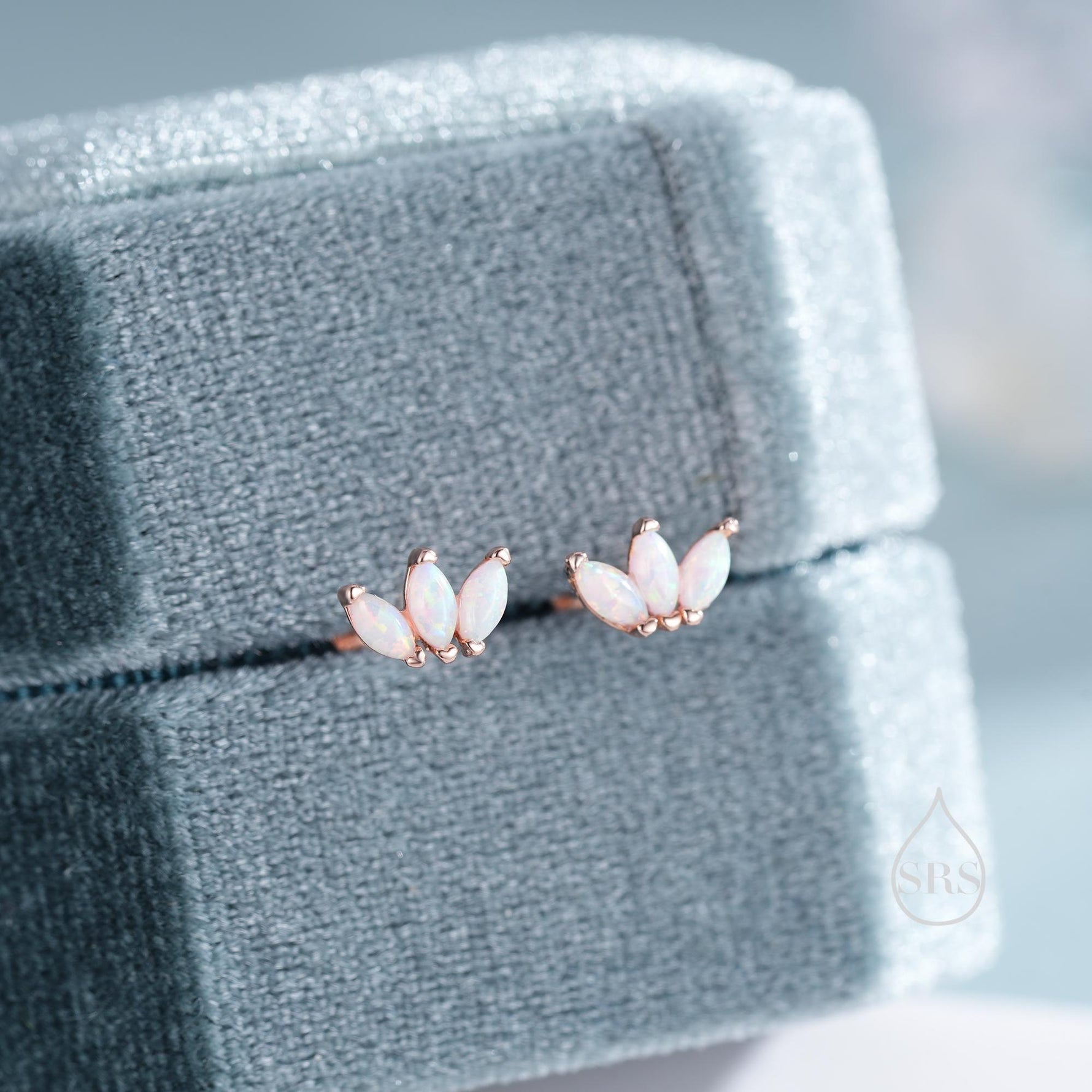 Sterling Silver White Opal Marquise Cluster Screw Back Earrings, Marquise Fan Stud, Opal Crown Stud, Silver, Gold or Rose Gold, Minimalist