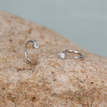Clear CZ Droplet Huggie Hoop Earrings in Sterling Silver, Tiny Pear Cut CZ Open Hoops, Pull Through Threaders, Half Hoops