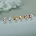 Sterling Silver Opal Star 18G Screw Back Stud Earrings