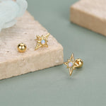 Sterling Silver Opal Star 18G Screw Back Stud Earrings
