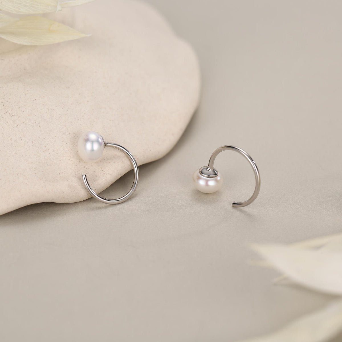 Sterling Silver Freshwater Pearl Open Hoop Huggie Earrings