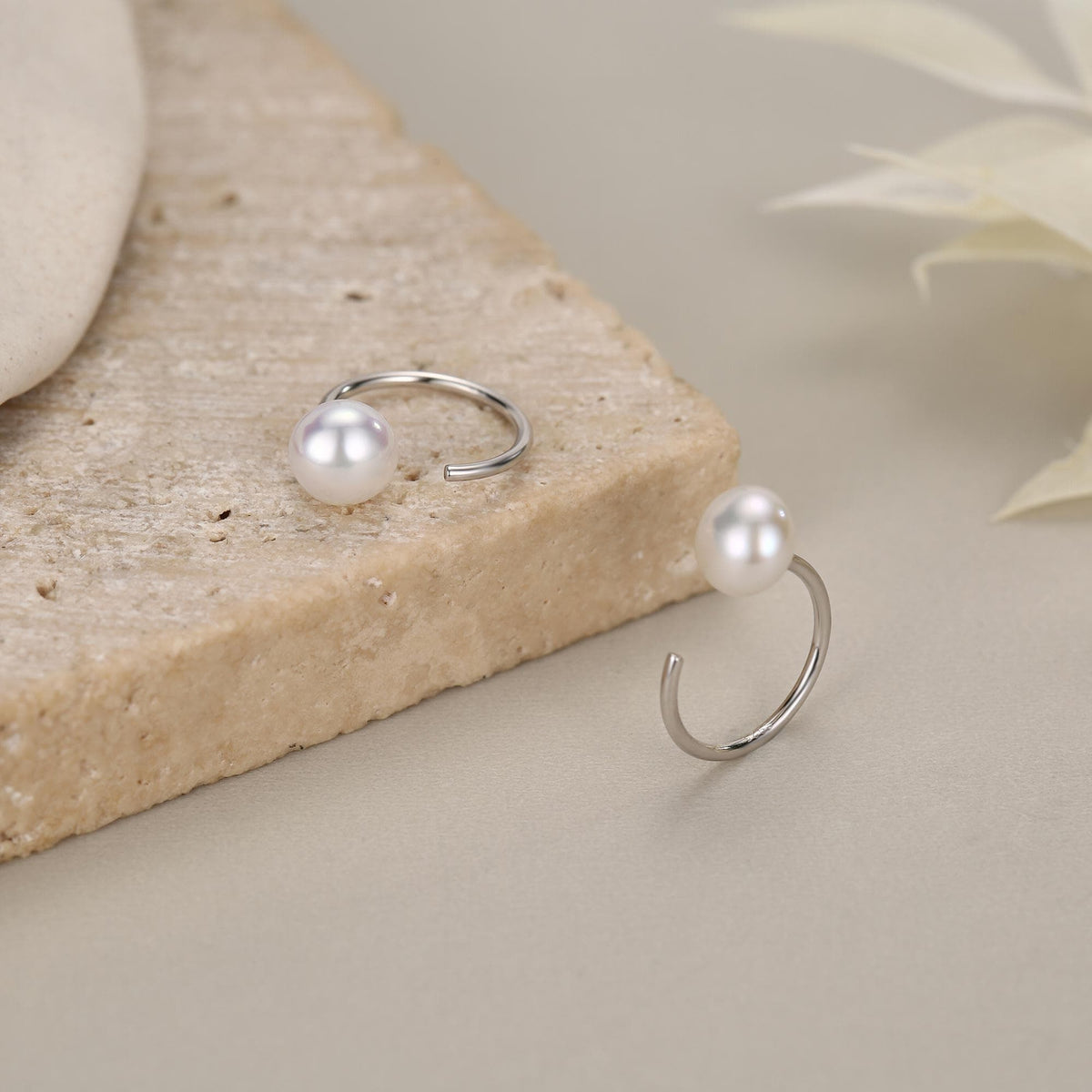 Sterling Silver Freshwater Pearl Open Hoop Huggie Earrings