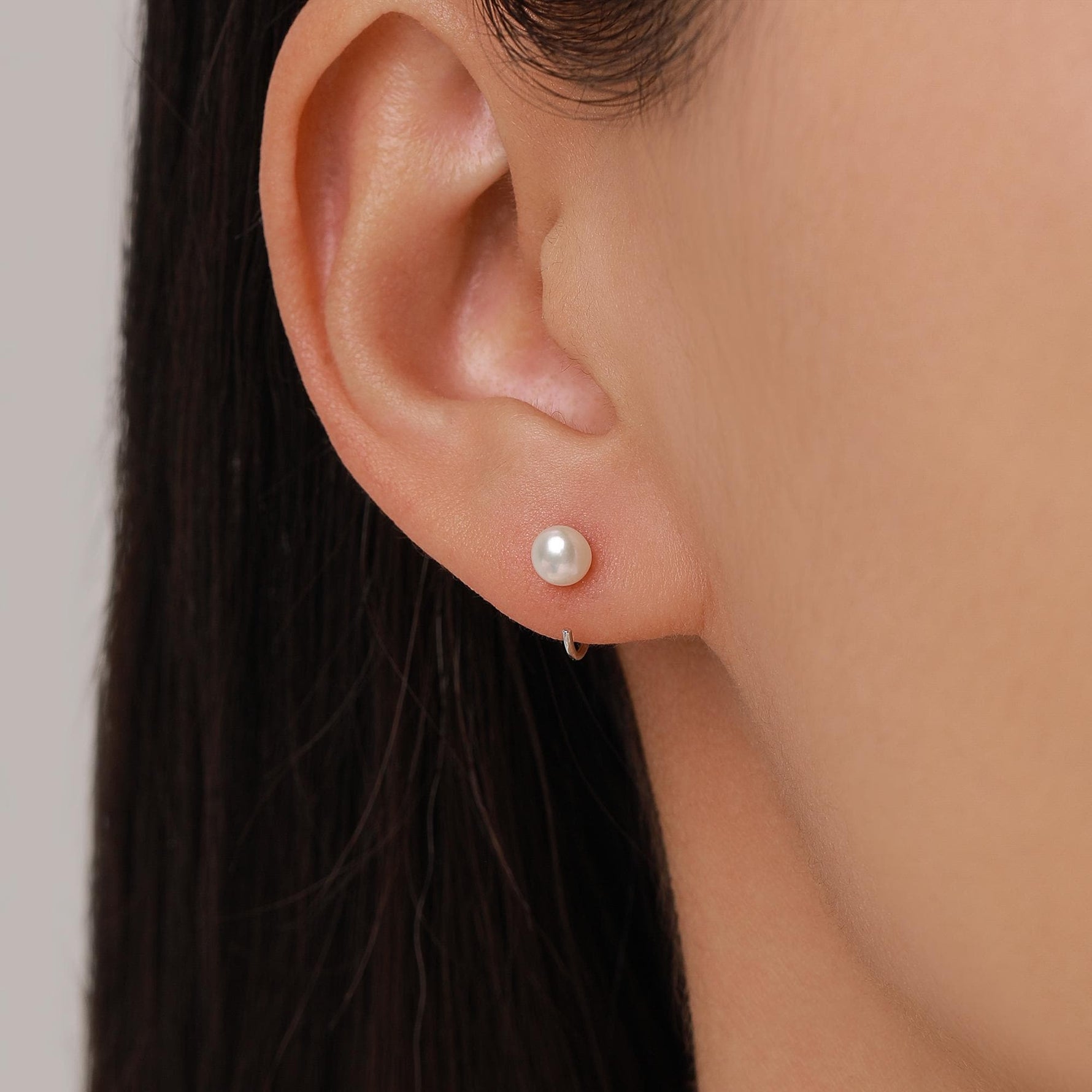 Sterling Silver Freshwater Pearl Open Hoop Huggie Earrings