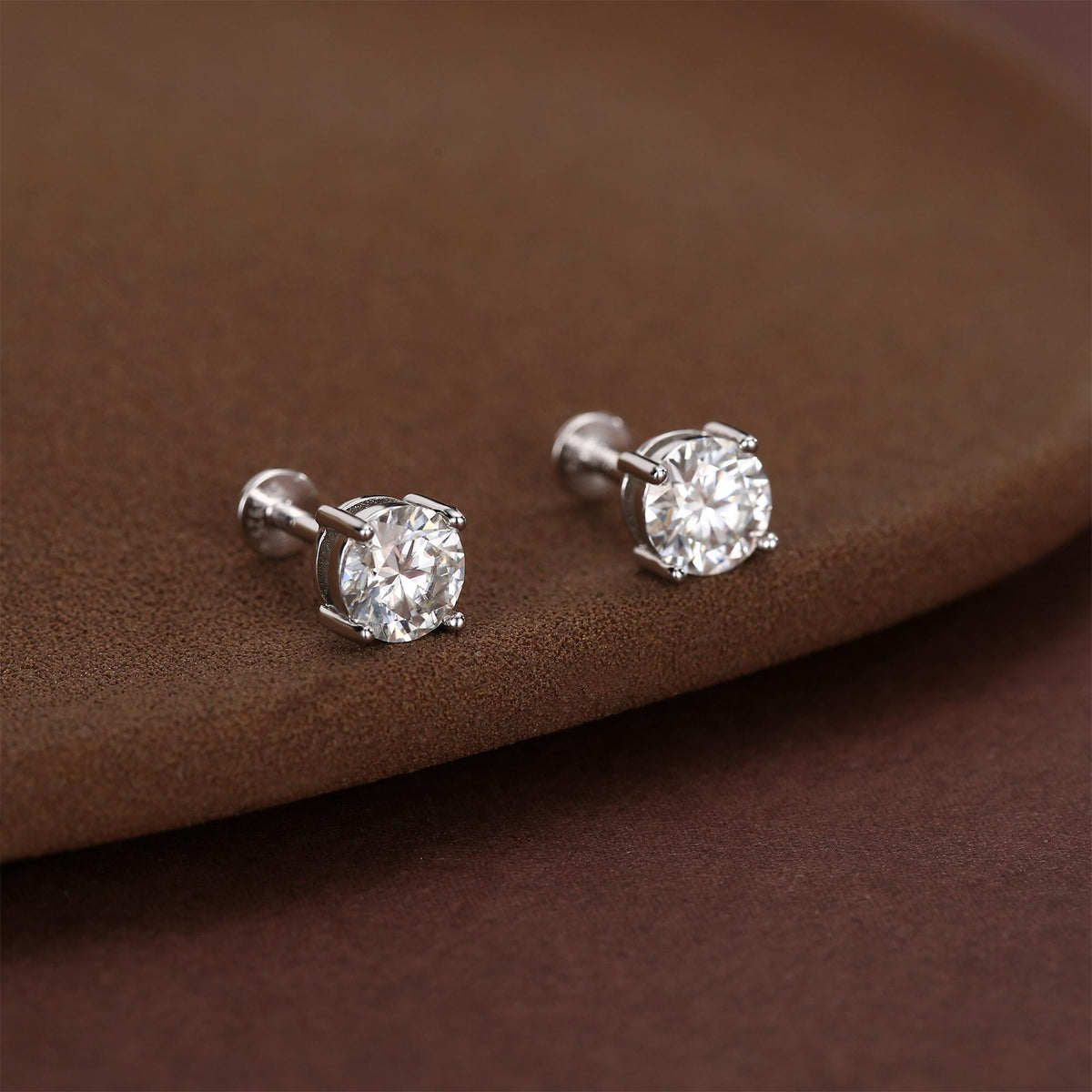 Sterling Silver Brilliant Cut Moissanite 16G Flat Back Labret Earrings