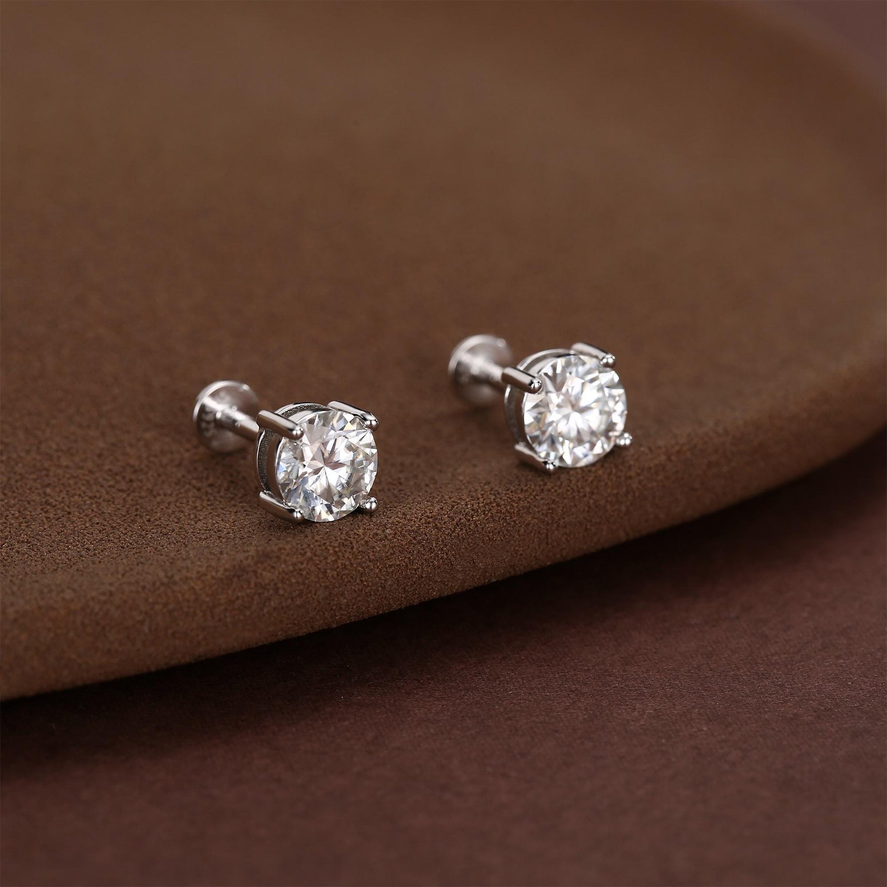 Sterling Silver Brilliant Cut Moissanite 16G Flat Back Labret Earrings