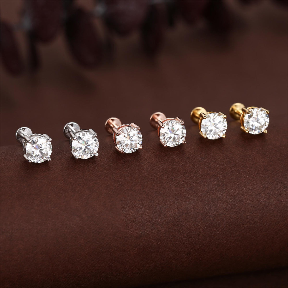 Sterling Silver Brilliant Cut Moissanite 16G Flat Back Labret Earrings