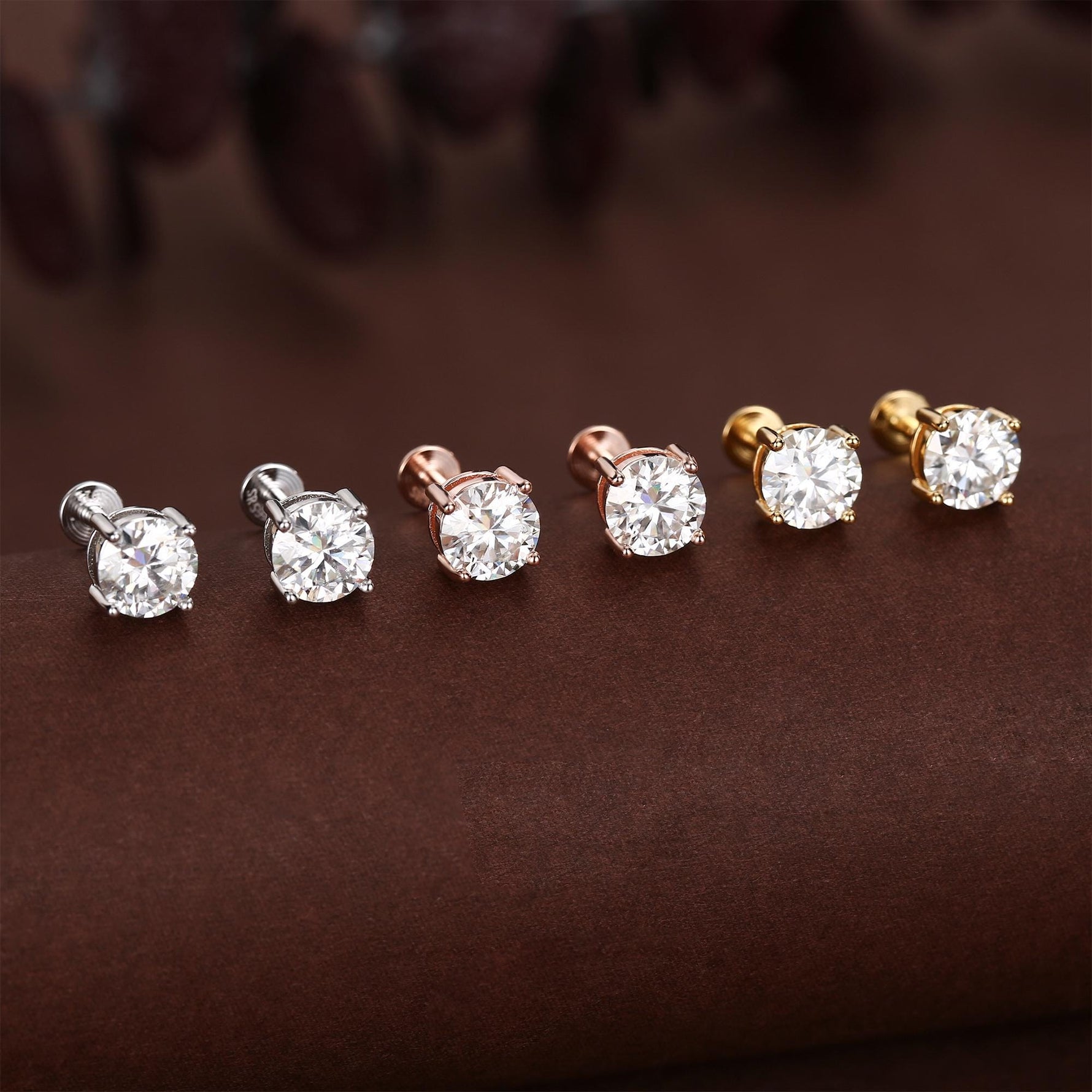 Sterling Silver Brilliant Cut Moissanite 16G Flat Back Labret Earrings
