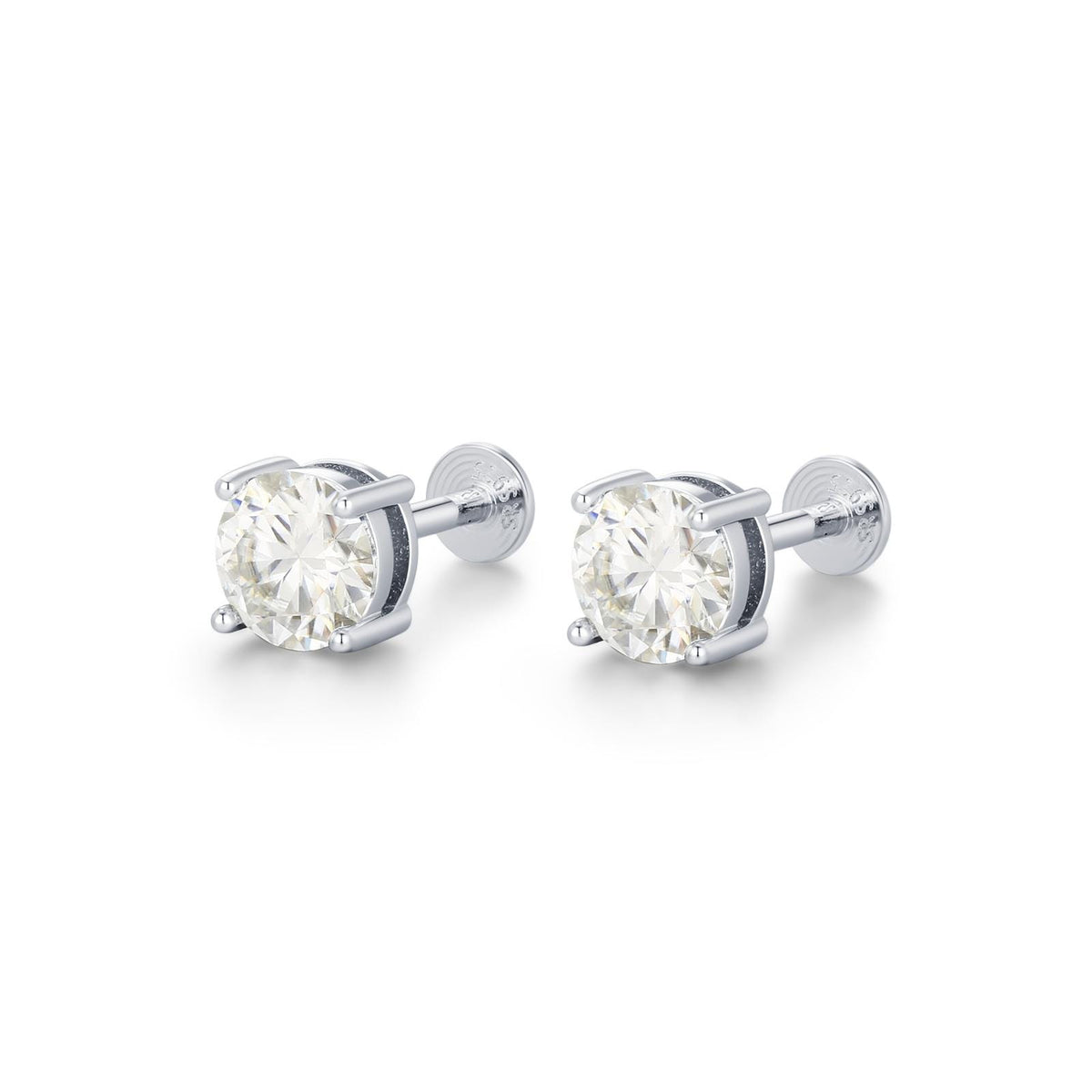 Sterling Silver Brilliant Cut Moissanite 16G Flat Back Labret Earrings