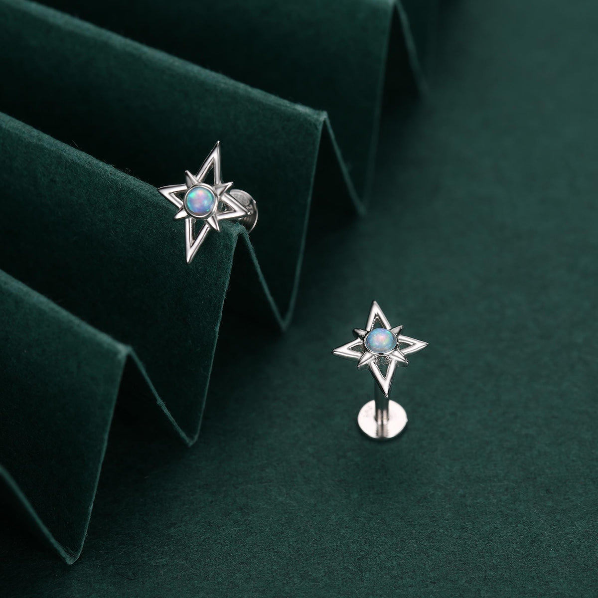 Sterling Silver Opal Star 16G Flat Back Labret Earrings