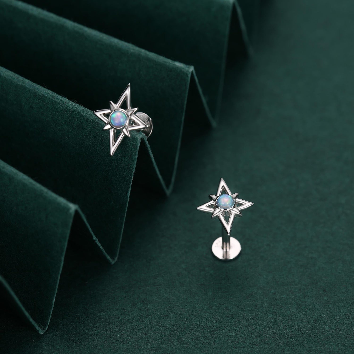 Sterling Silver Opal Star 16G Flat Back Labret Earrings