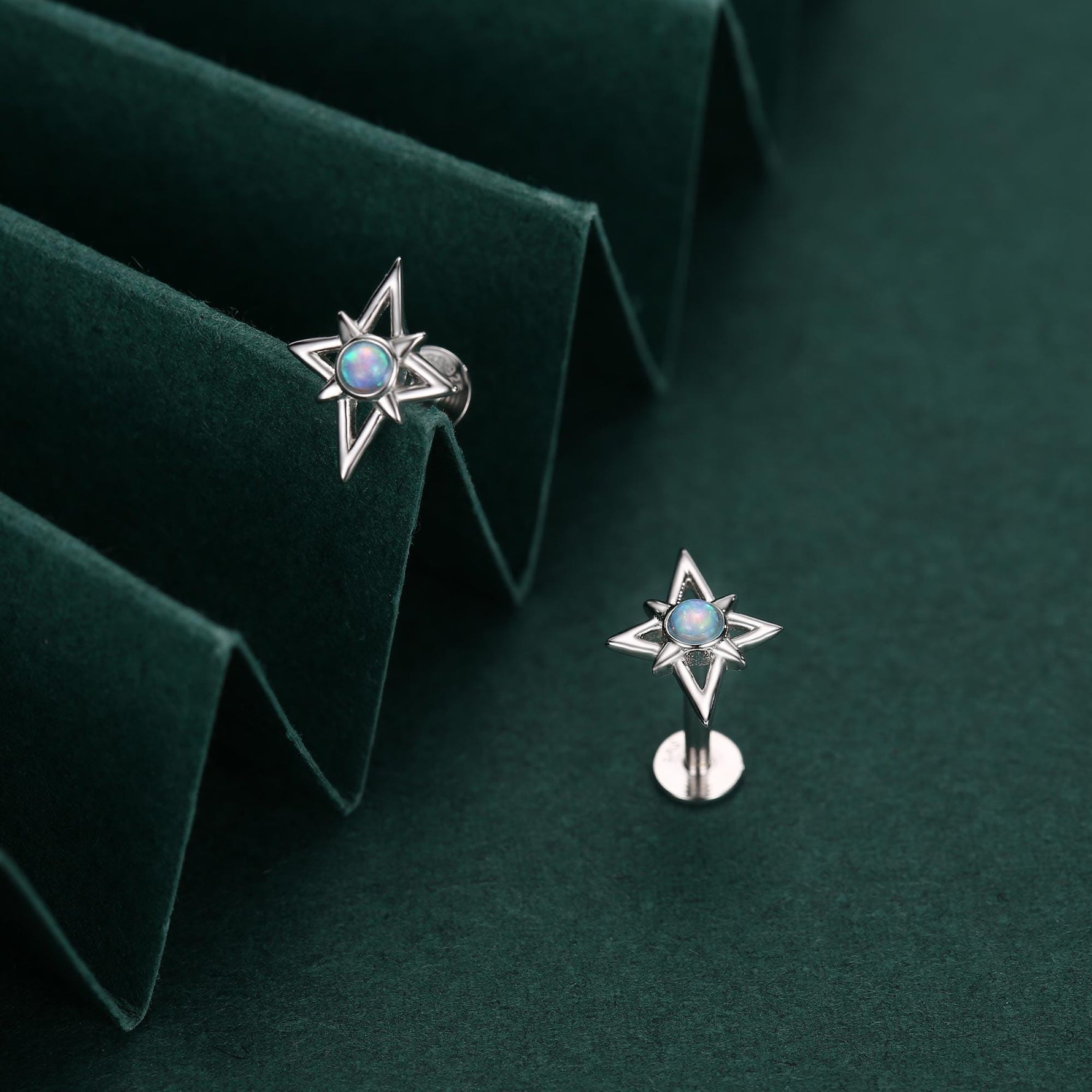 Sterling Silver Opal Star 16G Flat Back Labret Earrings