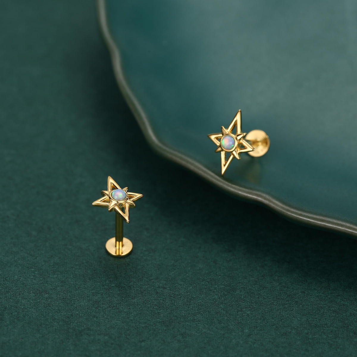 Sterling Silver Opal Star 16G Flat Back Labret Earrings
