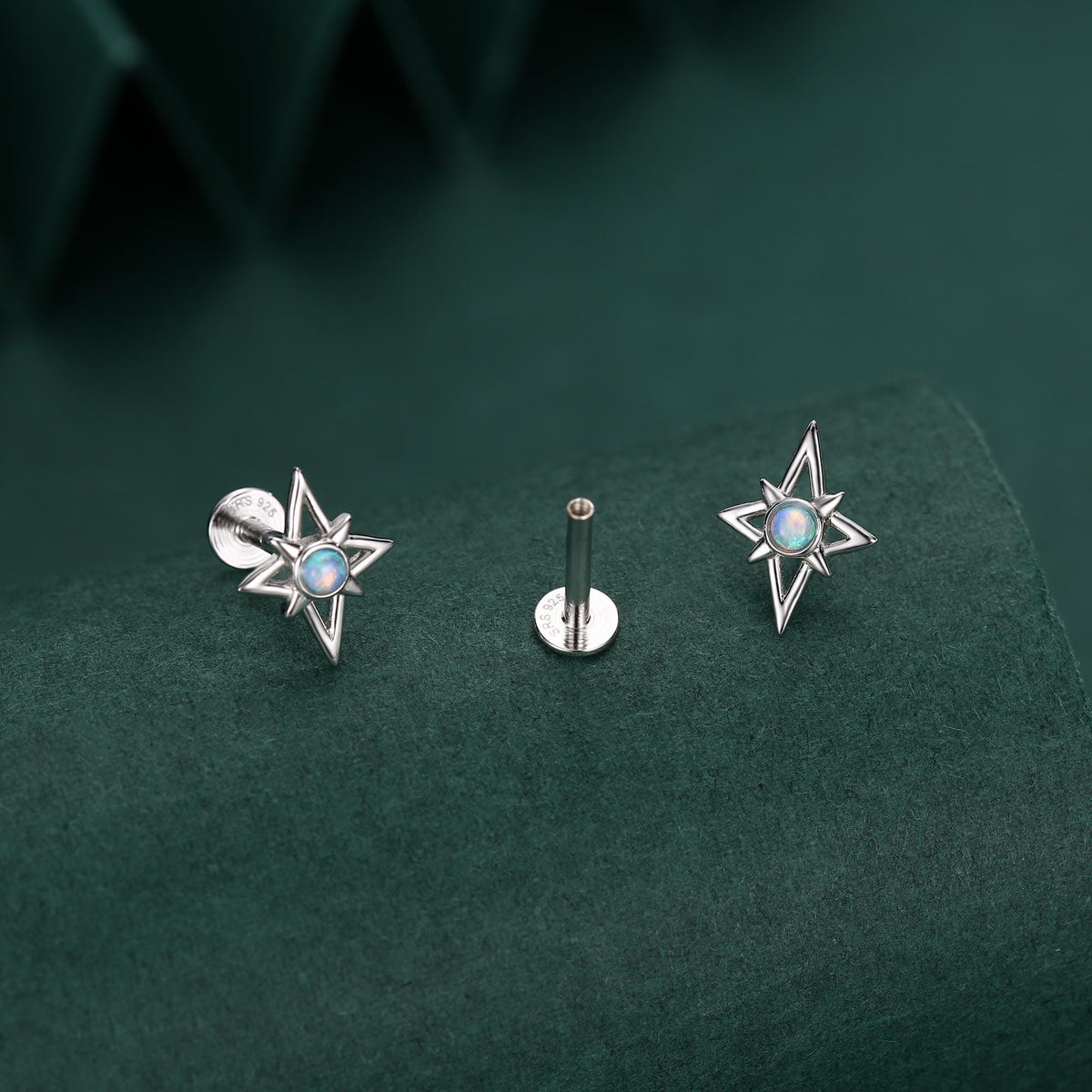 Sterling Silver Opal Star 16G Flat Back Labret Earrings