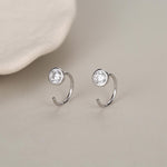 Sterling Silver CZ Bezel Open Hoop Huggie Earrings