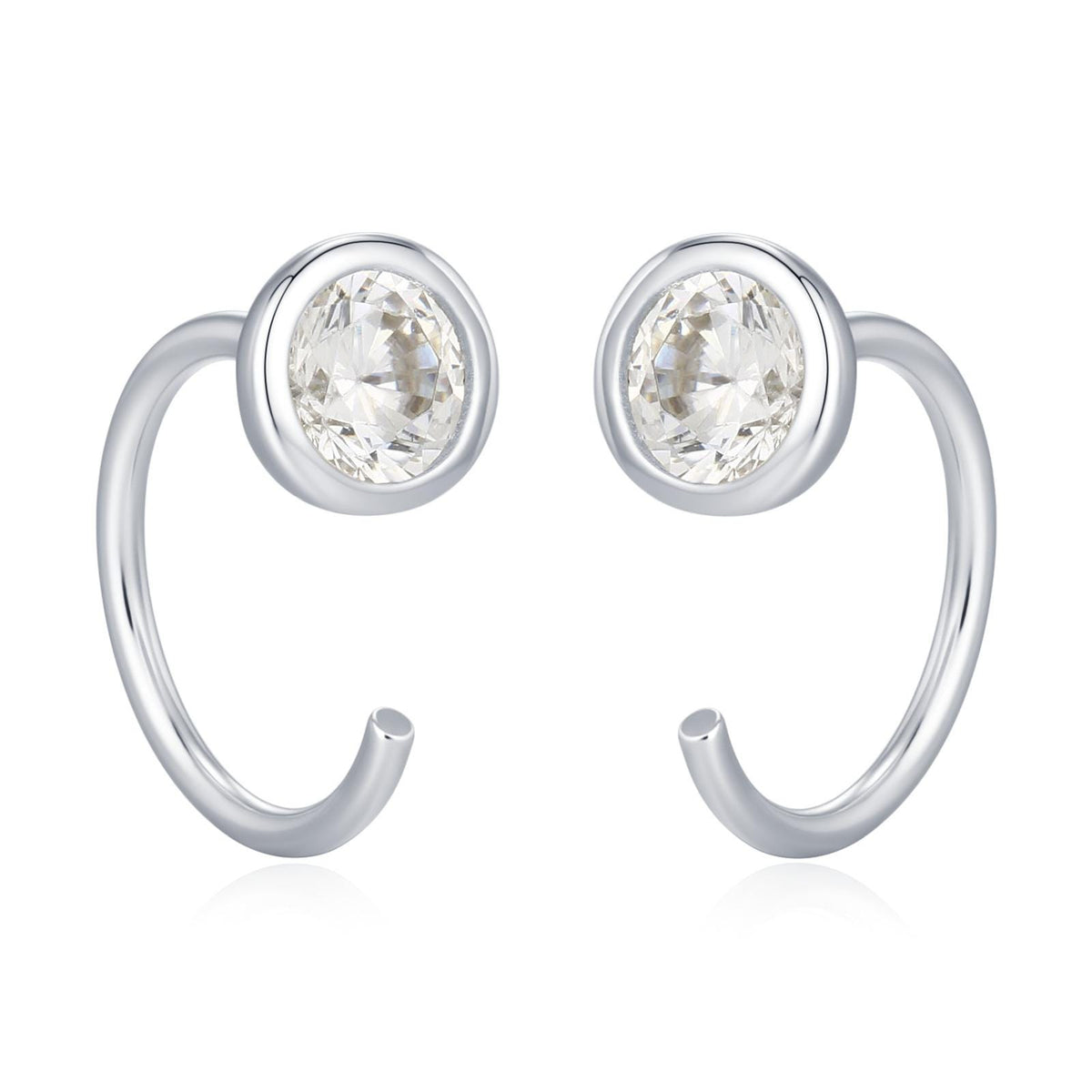 Sterling Silver CZ Bezel Open Hoop Huggie Earrings