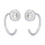 Sterling Silver CZ Bezel Open Hoop Huggie Earrings