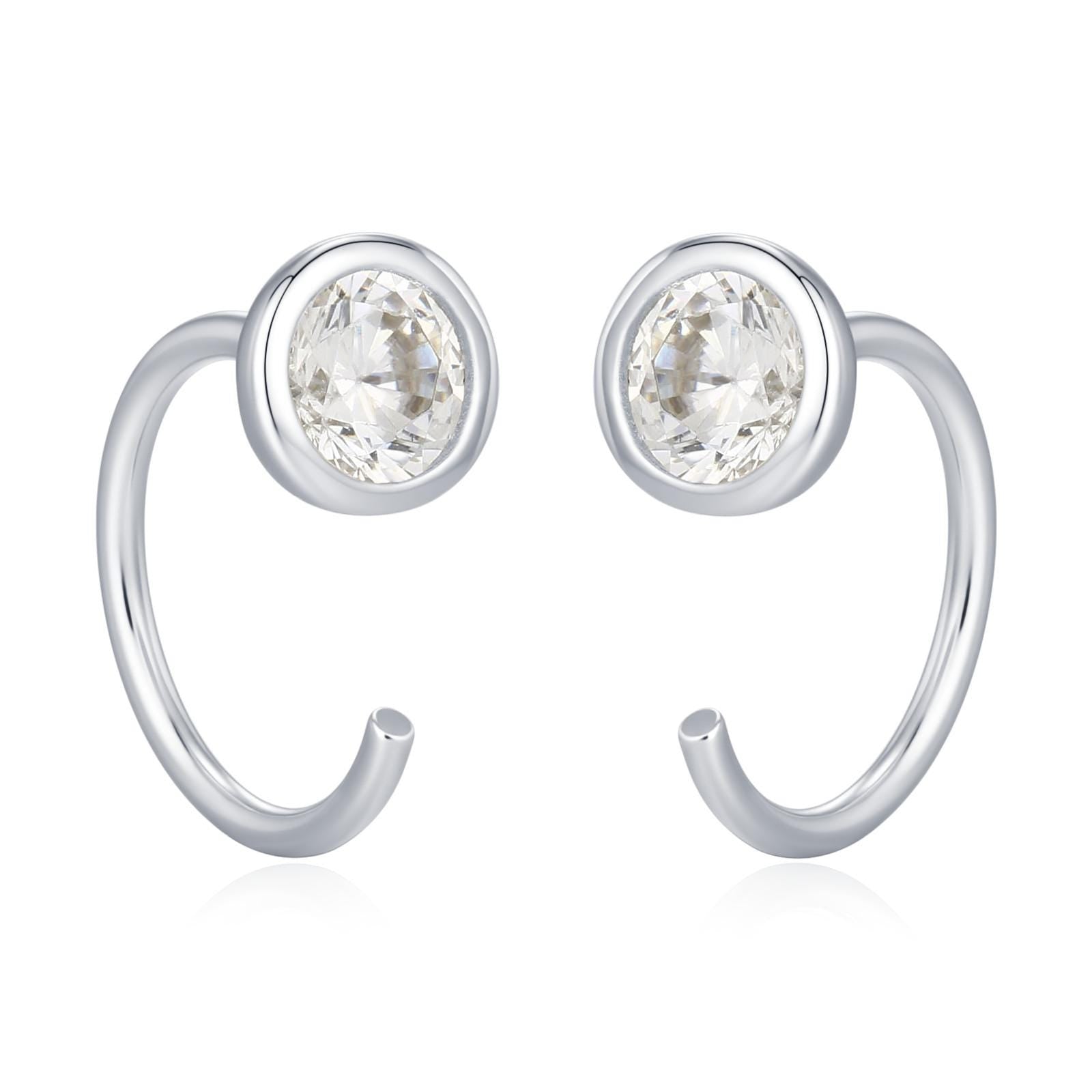 Sterling Silver CZ Bezel Open Hoop Huggie Earrings