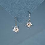 Little Daisy Flower Drop Hook Earrings in Sterling Silver - Cute Flower Blossom Earrings - Fun, Whimsical