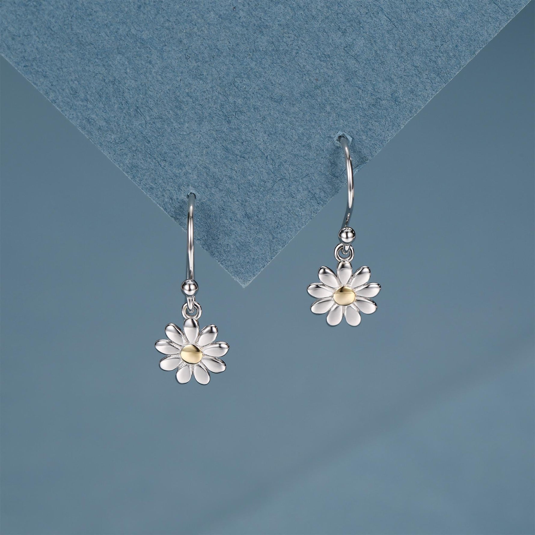 Little Daisy Flower Drop Hook Earrings in Sterling Silver - Cute Flower Blossom Earrings - Fun, Whimsical