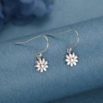 Little Daisy Flower Drop Hook Earrings in Sterling Silver - Cute Flower Blossom Earrings - Fun, Whimsical