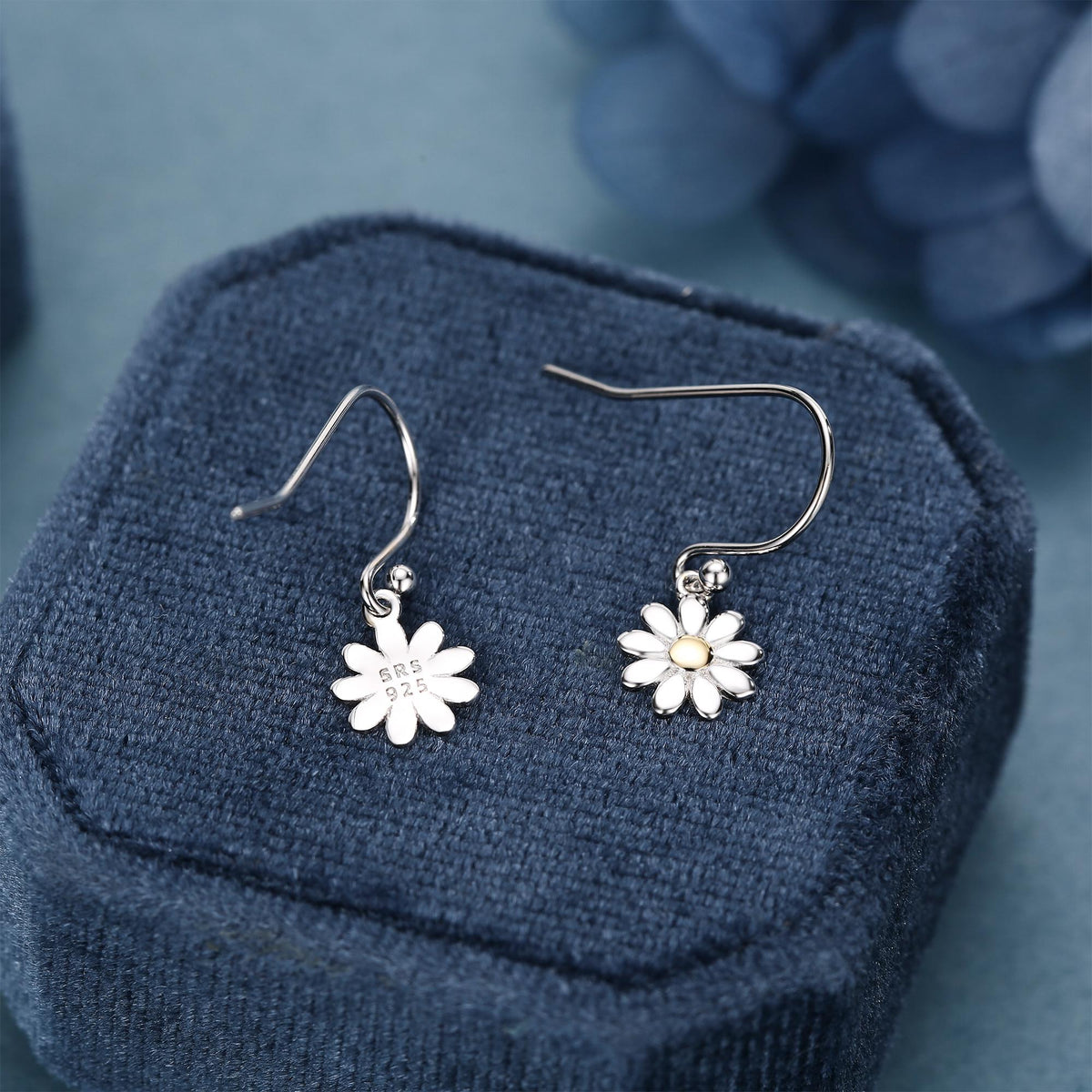 Little Daisy Flower Drop Hook Earrings in Sterling Silver - Cute Flower Blossom Earrings - Fun, Whimsical