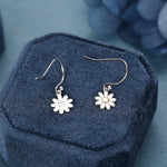 Little Daisy Flower Drop Hook Earrings in Sterling Silver - Cute Flower Blossom Earrings - Fun, Whimsical
