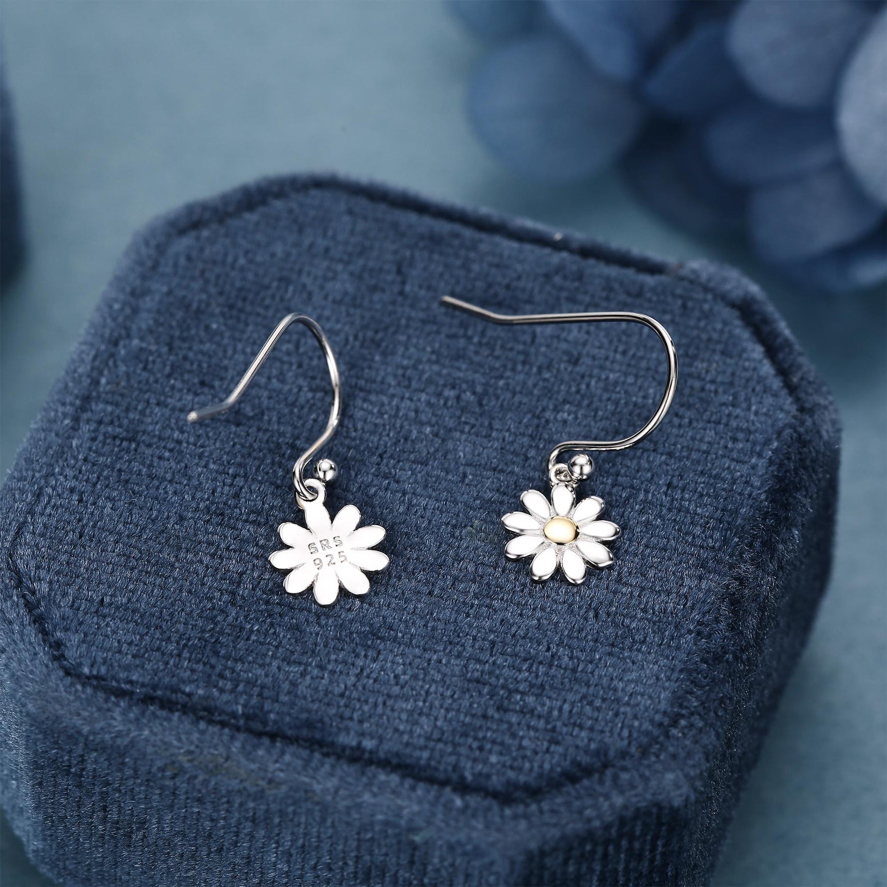 Little Daisy Flower Drop Hook Earrings in Sterling Silver - Cute Flower Blossom Earrings - Fun, Whimsical