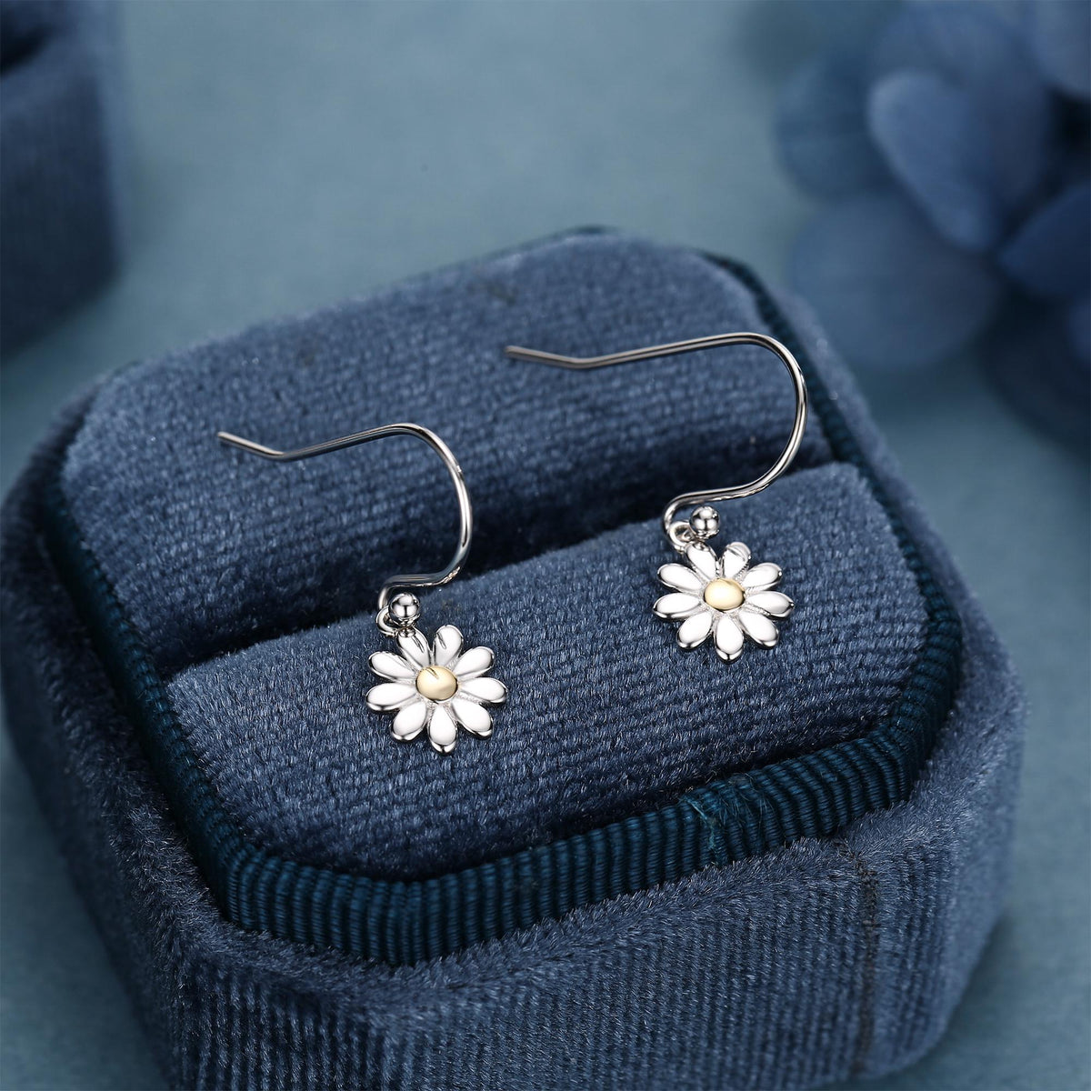 Little Daisy Flower Drop Hook Earrings in Sterling Silver - Cute Flower Blossom Earrings - Fun, Whimsical