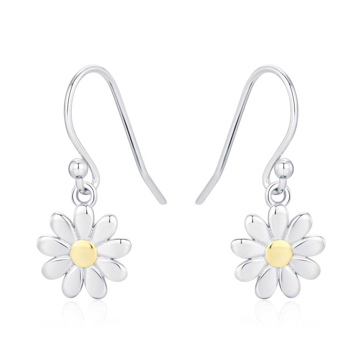 Little Daisy Flower Drop Hook Earrings in Sterling Silver - Cute Flower Blossom Earrings - Fun, Whimsical
