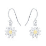 Little Daisy Flower Drop Hook Earrings in Sterling Silver - Cute Flower Blossom Earrings - Fun, Whimsical