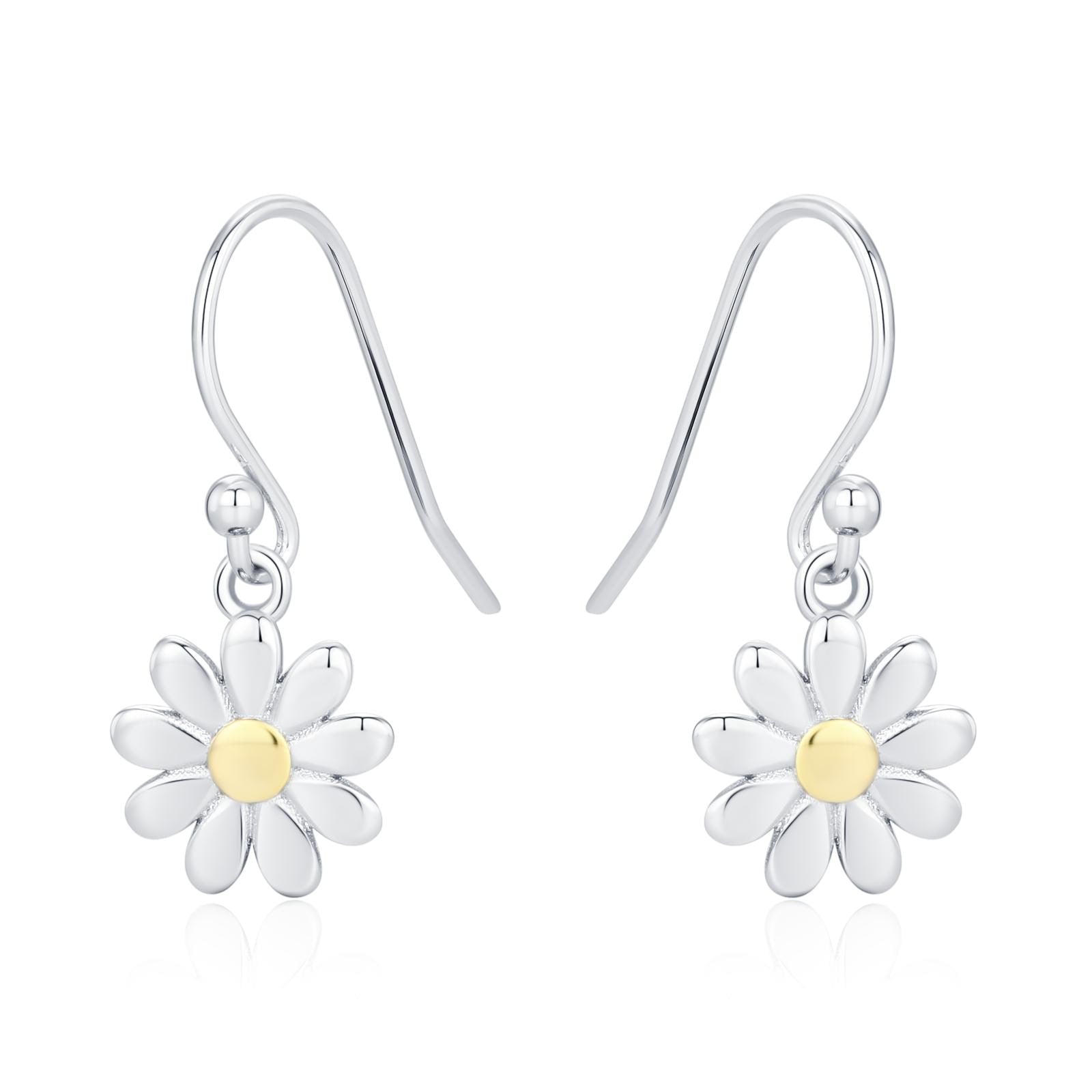 Little Daisy Flower Drop Hook Earrings in Sterling Silver - Cute Flower Blossom Earrings - Fun, Whimsical