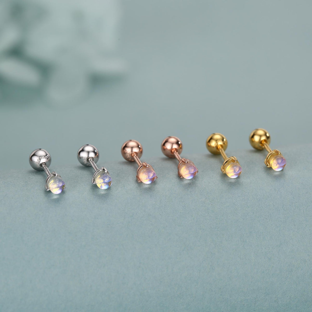 Sterling Silver Moonstone 18G Screw Back Stud Earrings