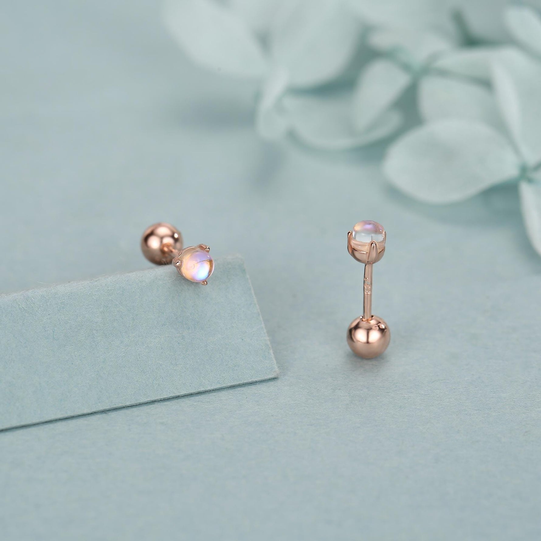 Sterling Silver Moonstone 18G Screw Back Stud Earrings