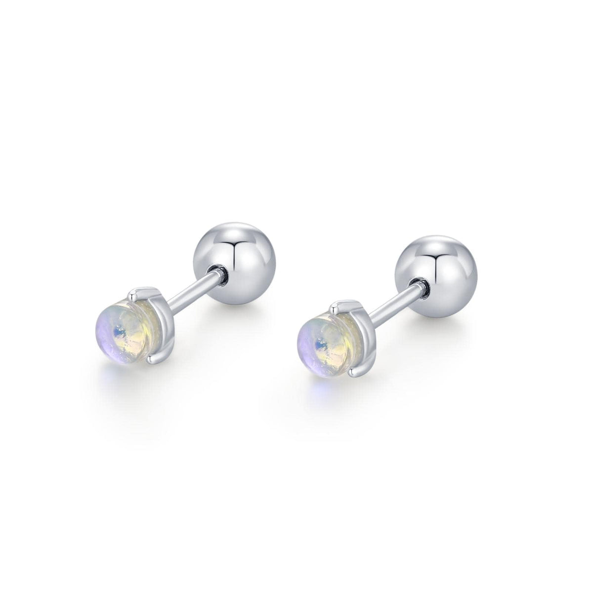 Sterling Silver Moonstone 18G Screw Back Stud Earrings