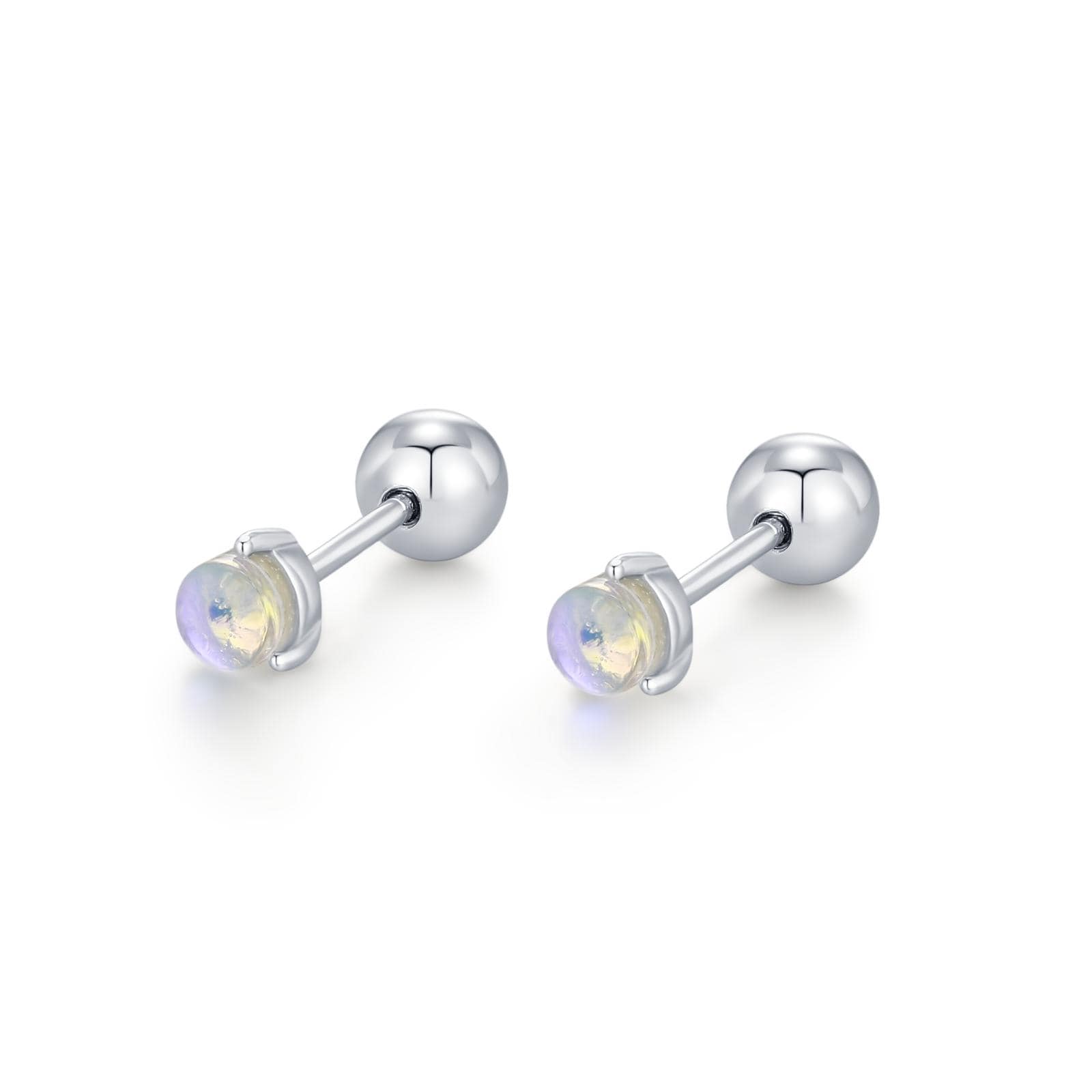 Sterling Silver Moonstone 18G Screw Back Stud Earrings
