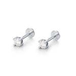 Brilliant Cut 3mm Moissanite 16G Flat Back Labret Earrings in Sterling Silver