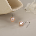 Sterling Silver Pink Pearl Earrings, Natural Freshwater Pearl Drop Hook Earrings in Sterling Silver, Oval Pearl Earrings