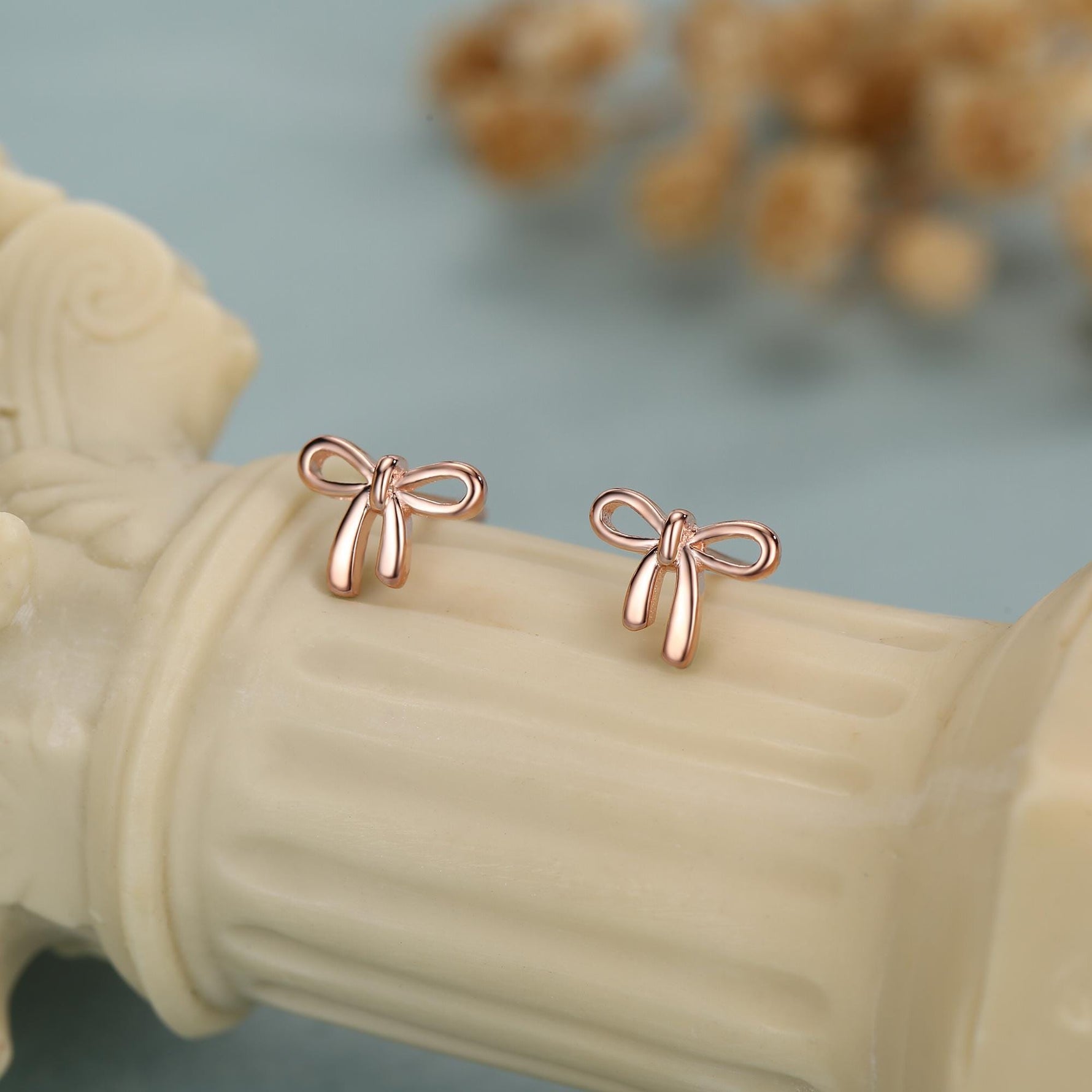 Ribbon Bow Stud Earrings in Sterling Silver, Silver or Gold, Dainty Earrings, Bridesmaid's Jewellery