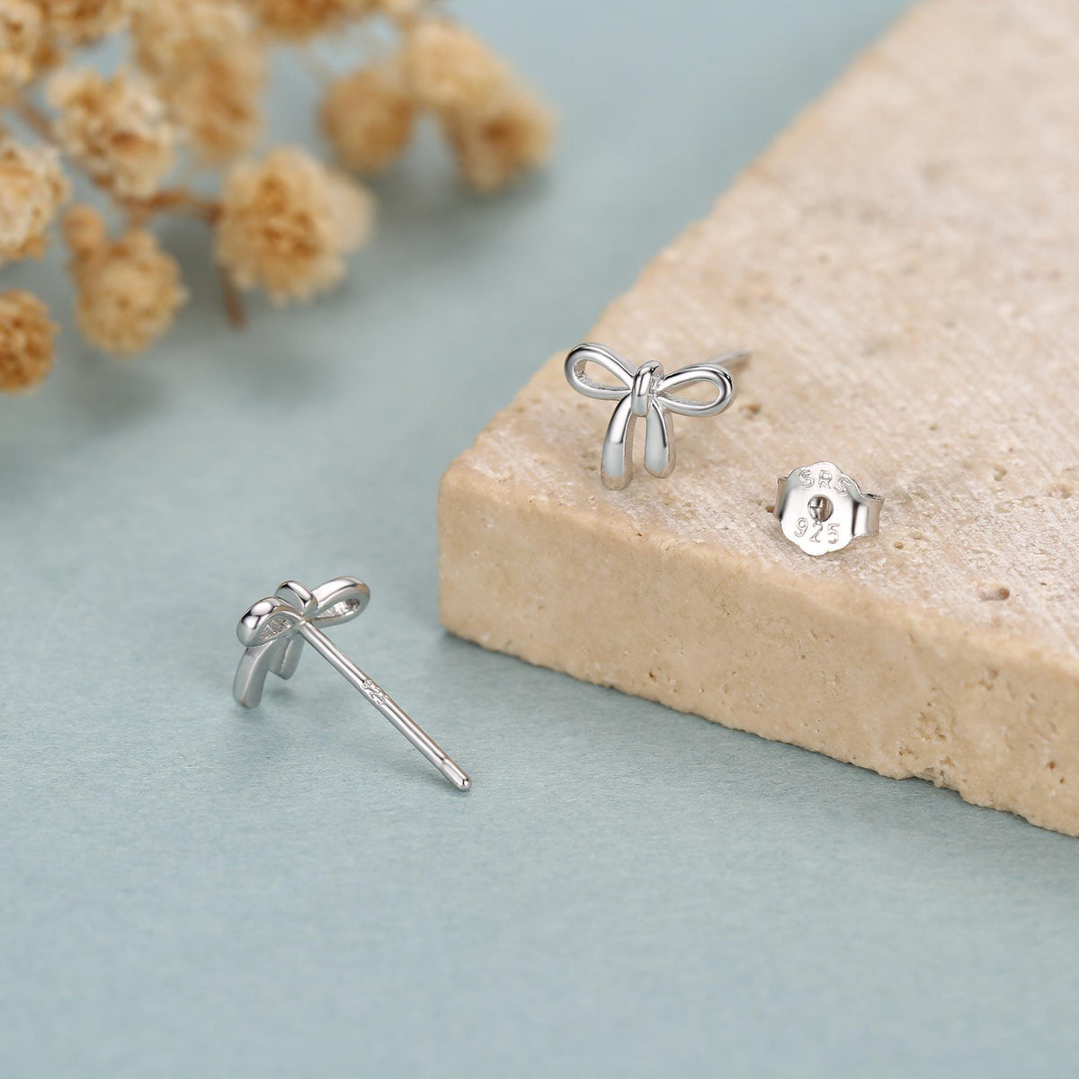 Ribbon Bow Stud Earrings in Sterling Silver, Silver or Gold, Dainty Earrings, Bridesmaid's Jewellery