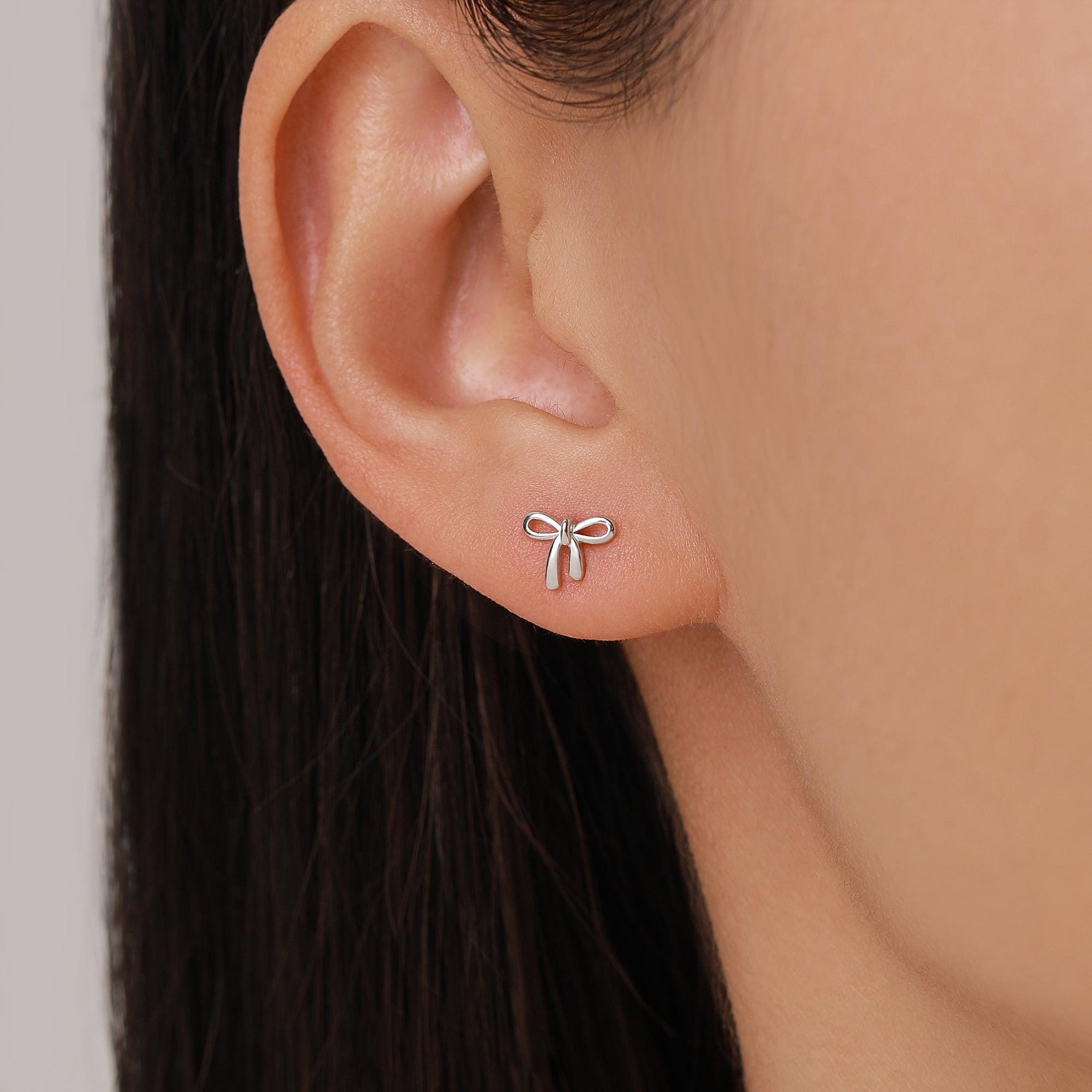 Ribbon Bow Stud Earrings in Sterling Silver, Silver or Gold, Dainty Earrings, Bridesmaid's Jewellery
