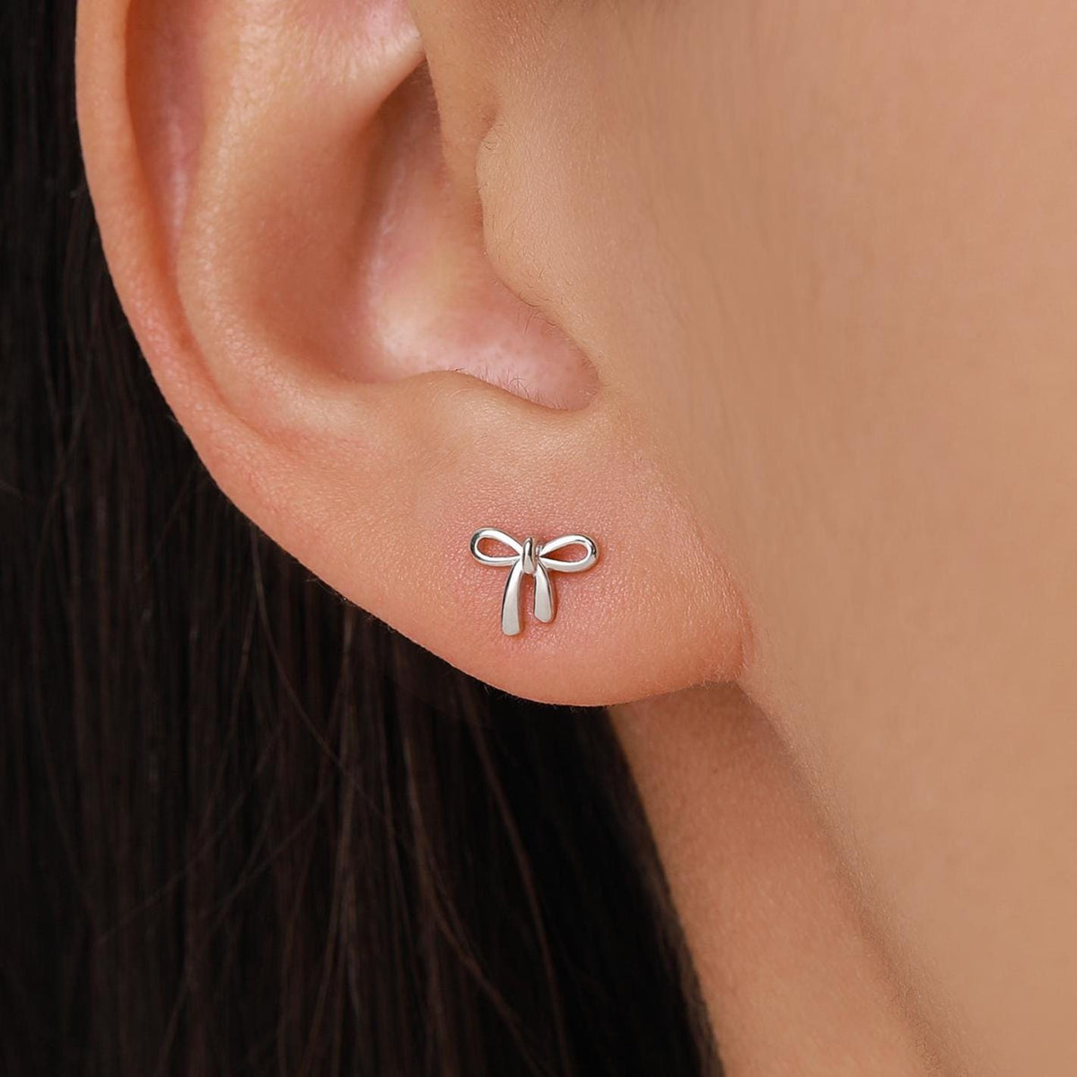 Ribbon Bow Stud Earrings in Sterling Silver, Silver or Gold, Dainty Earrings, Bridesmaid's Jewellery