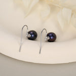Sterling Silver Black Pearl Earrings, Natural Freshwater Pearl Drop Hook Earrings in Sterling Silver, Oval Pearl Earrings