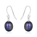 Sterling Silver Black Pearl Earrings, Natural Freshwater Pearl Drop Hook Earrings in Sterling Silver, Oval Pearl Earrings