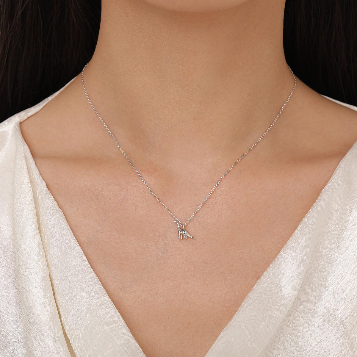 Extra Tiny Dinosaur Pendant Necklace in Sterling Silver, Adjustable 16'' - 18'' - Silver or Gold or Rose Gold, Brachiosaurus Necklace